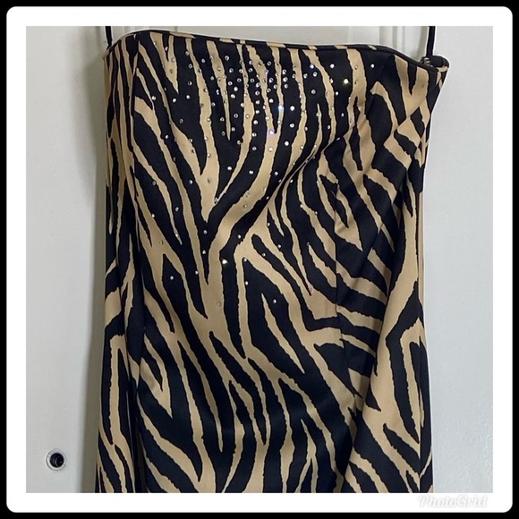 Jessica McClintock Zebra Rhinestone Strapless Maxi Dress Size Small - Picture 8 of 9